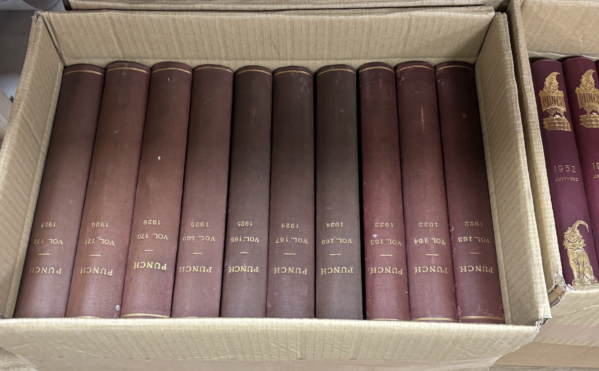 72 volumes of Punch from 1920 to 1956, most in publishers bindings